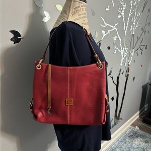 Dooney & Bourke Red Pebble Leather Shoulder Bag – Magnetic Closure